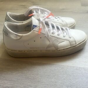 Golden Goose White and Silver Sneakers